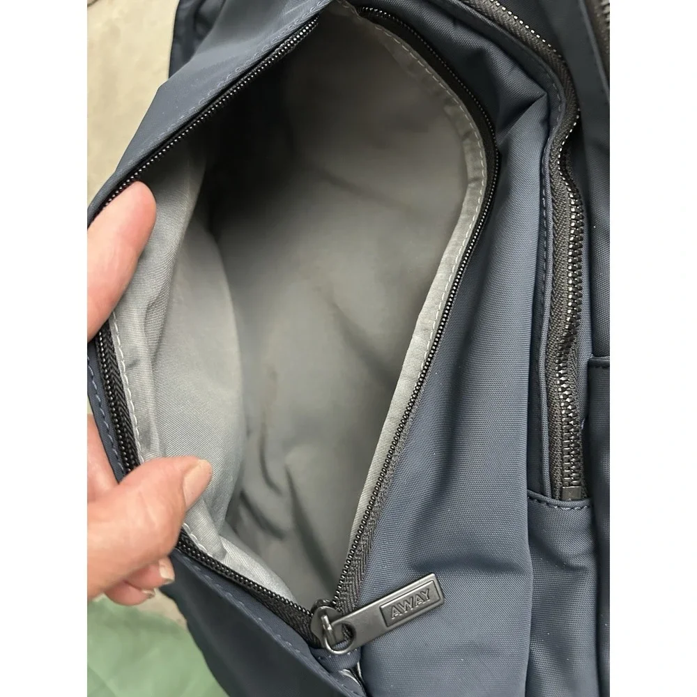 AWAY Travel The Everywhere Zip Backpack Navy Blue‎ Laptop Drink Storage